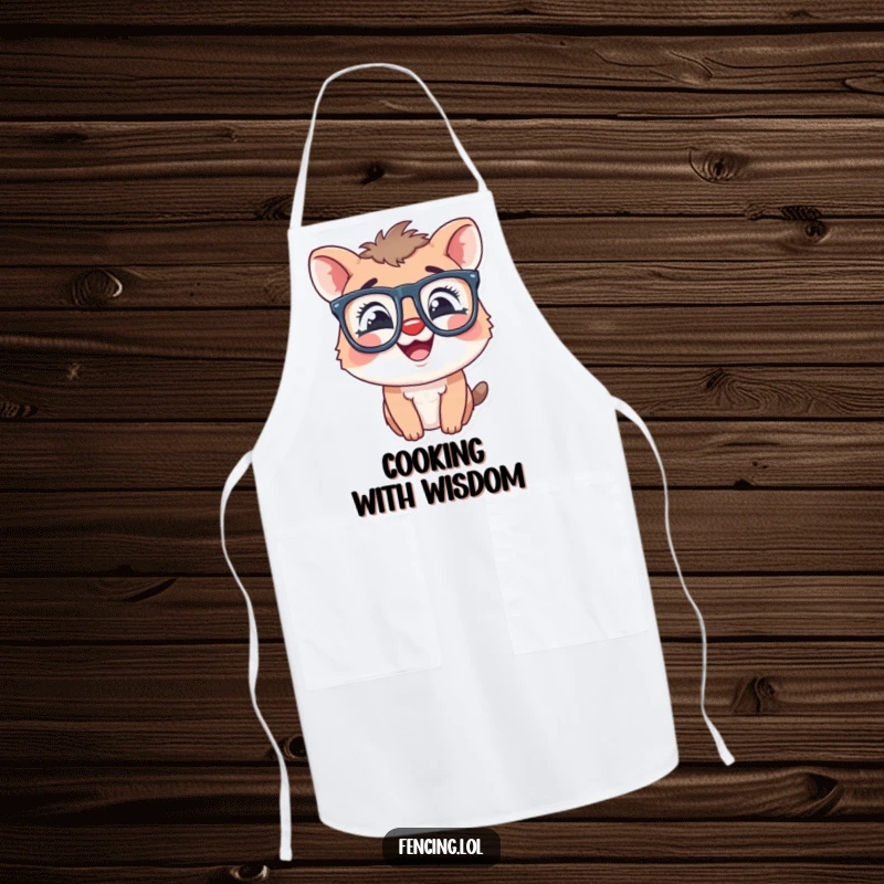 Funny apron for cooking, featuring a giggling animal wearing oversized glasses, ensuring a humorous and clean experience.