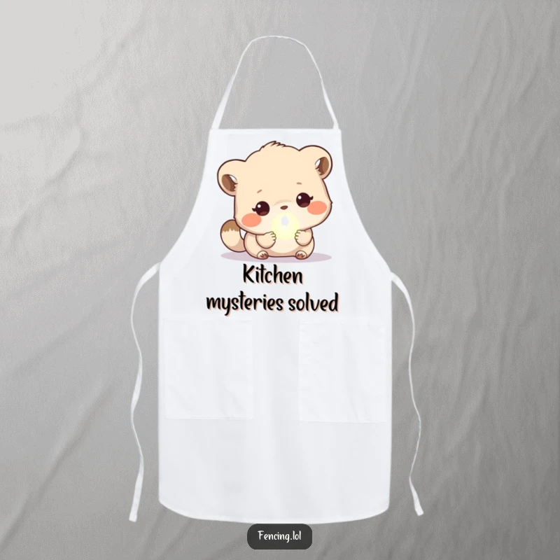 Funny Apron: A cute animal mesmerized by a glowing orb in the kitchen, bringing humorous magic and style to cooking tasks.