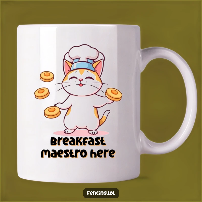 Funny Chef Cat Pancake Juggling Mug, Hilarious Breakfast Lover Gift