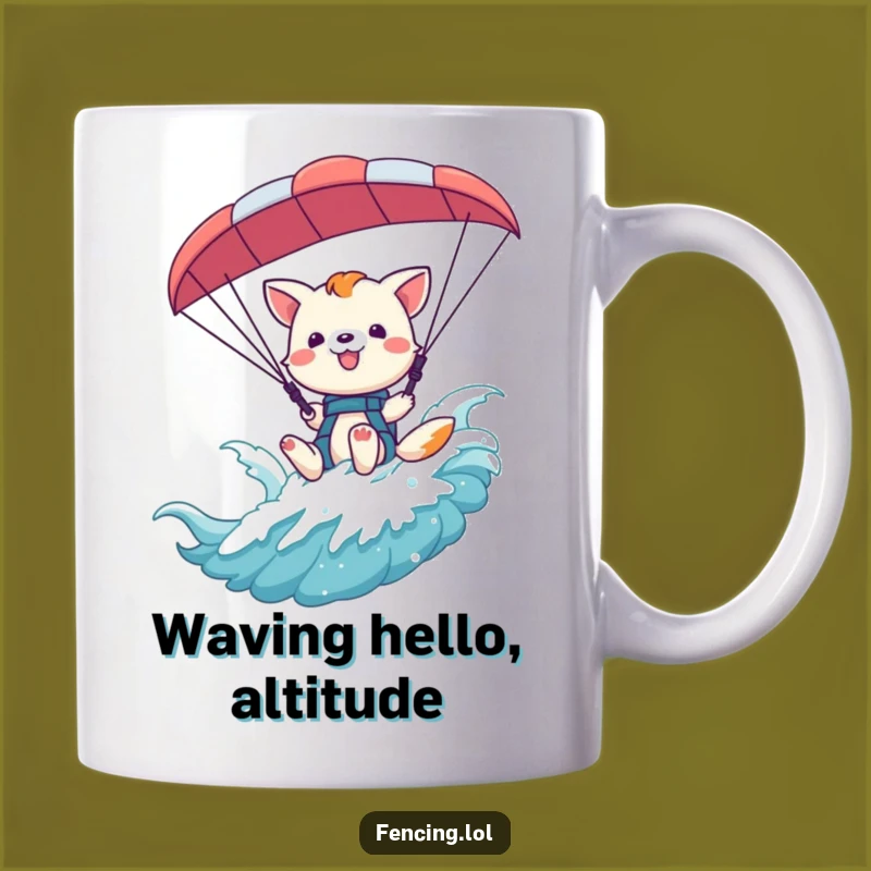 Funny Playful Animal Waving Mug: Hilarious Gift for Paraglider Fans
