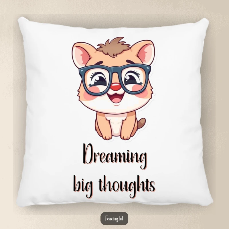 Funny pillow with a soft texture, showing a giggling animal in oversized glasses, perfect for adding humor to seating.