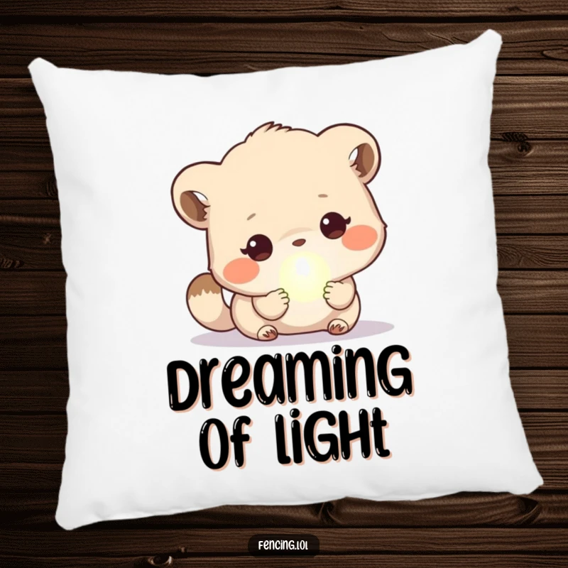 Funny Pillow: A cute animal examining a glowing orb, offering plush comfort and a dose of humorous magic to any room’s decor.