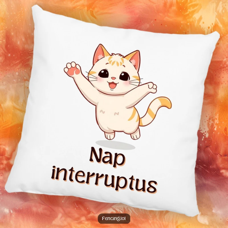 Funny Pillow: A playful cat making a sudden stop with a flourish, adding a touch of humorous feline drama to home decor.