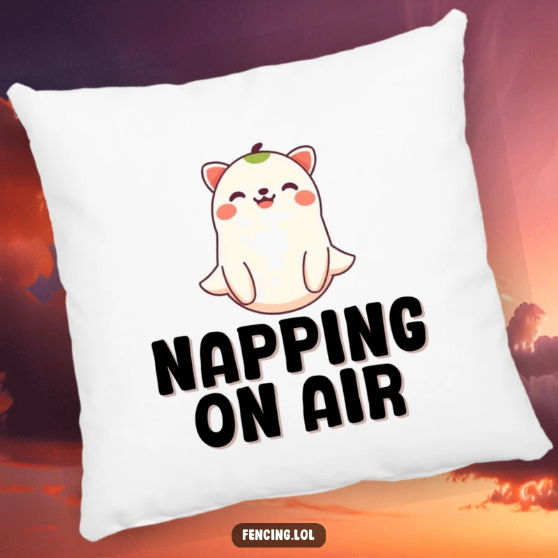 Funny joyful animal floating on a soft pillow, offering comfort and a cheerful presence.