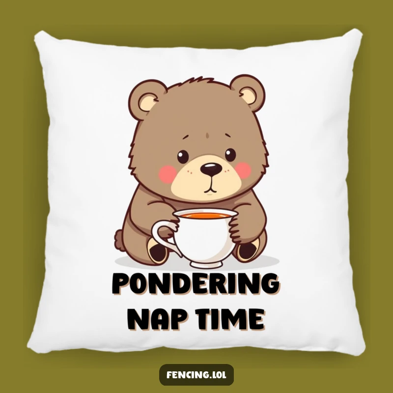 Funny Bear Contemplation Pillow: Cozy Humor for Your Couch Gift