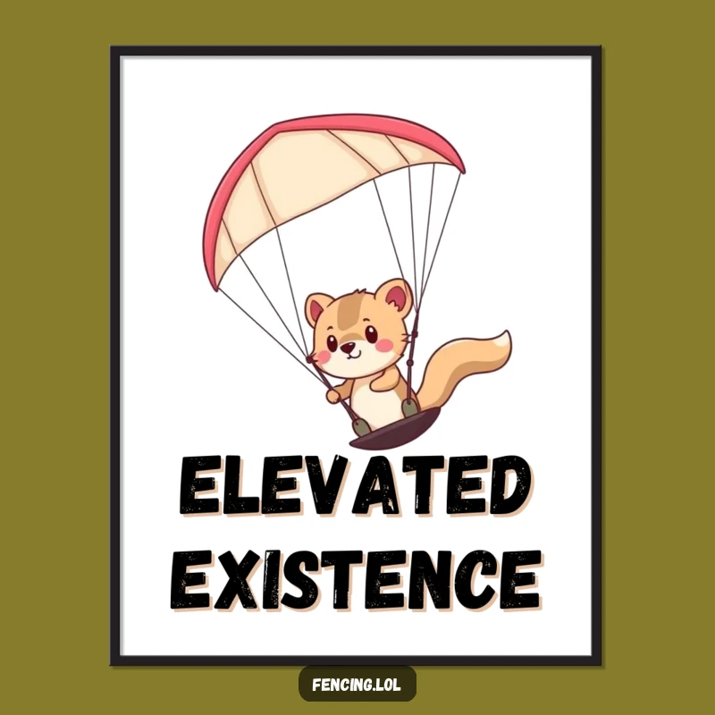 Funny Determined Paraglider Animal Digital Art: Hilarious Printable for Adventure Lovers