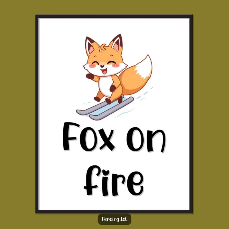 Funny Happy Fox Ice Skating Digital Art Print: Joyful Wall Decor