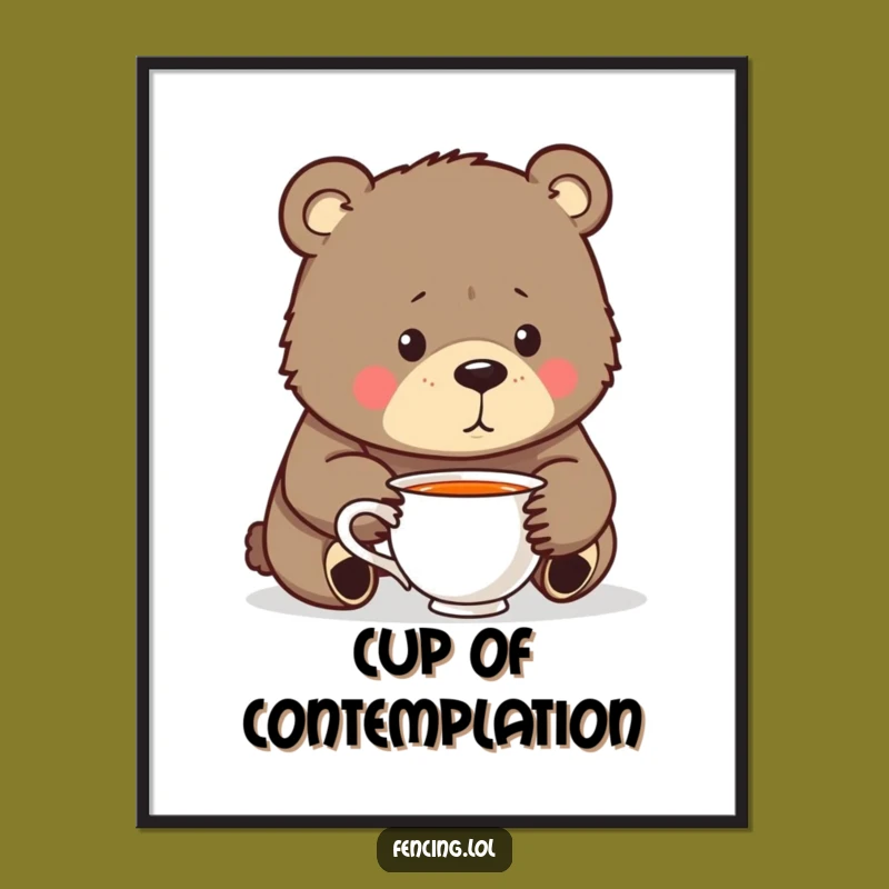 Funny Bear Teacup Digital Art: Instant Introspection Humor Gift