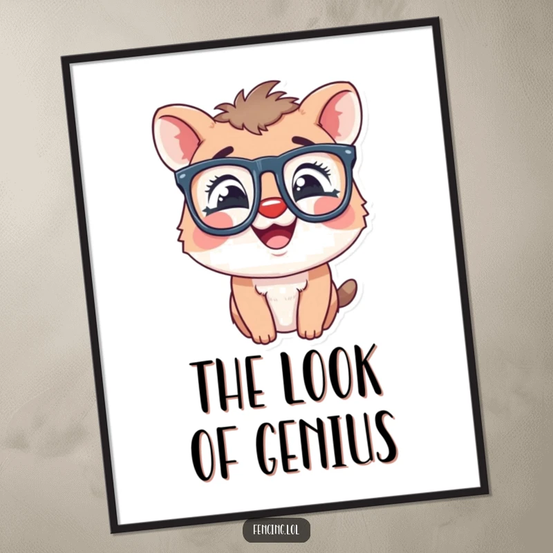 Funny digital art print of a giggling animal wearing oversized glasses, ready to add humor to any room.