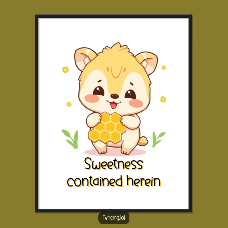 Funny Honey Animal Digital Art: Joyful Creature with Honeycomb, Instant Funny Download