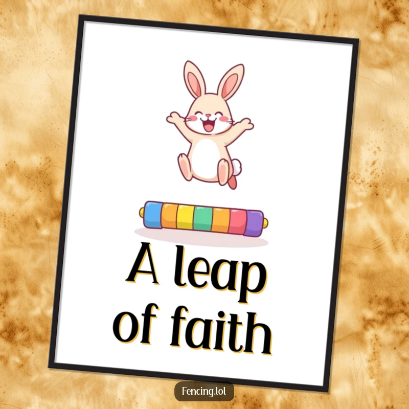 Funny rabbit digital art print of a cheerful bunny performing an impressive high jump, perfect for humorous and energetic decor.