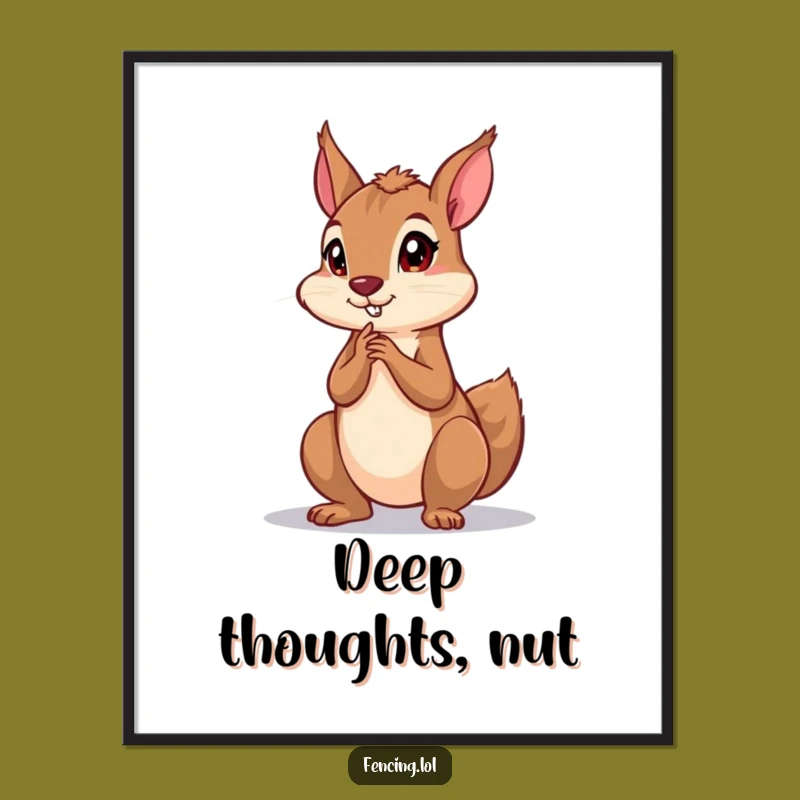 Funny Squirrel Digital Art Print: Dramatic Thinking Wall Decor Gift