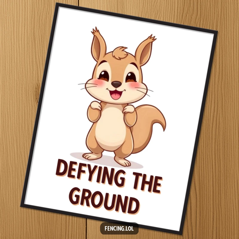 Funny squirrel digital art print of a smiling, wobbly squirrel attempting a handstand, perfect for humorous home or office decor.