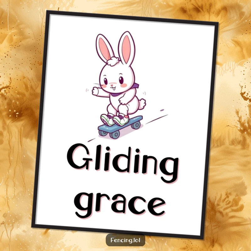 Funny bunny roller skater digital art print, a downloadable image of a cute rabbit gliding down a slope on roller skates.
