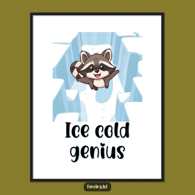 Funny Raccoon Ice Maze Digital Art: Printable Skater Decor Gift