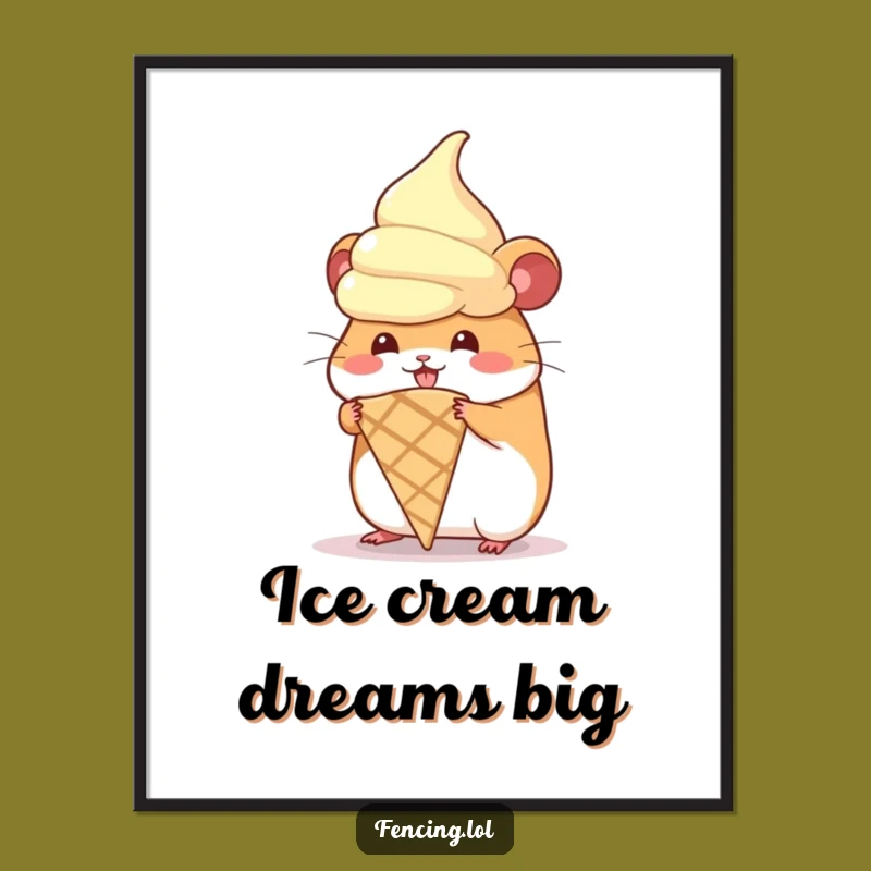 Funny Hamster Ice Cream Digital Art, Hilarious Dessert Printable, Instant Decor