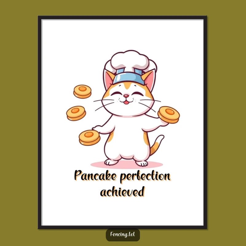 Funny Chef Cat Pancake Digital Art, Hilarious Breakfast Printable, Instant Decor