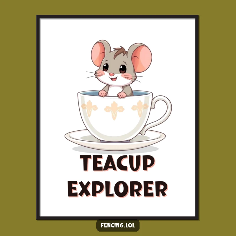Funny Brave Mouse Teacup Digital Art - Adorable Adventure Print
