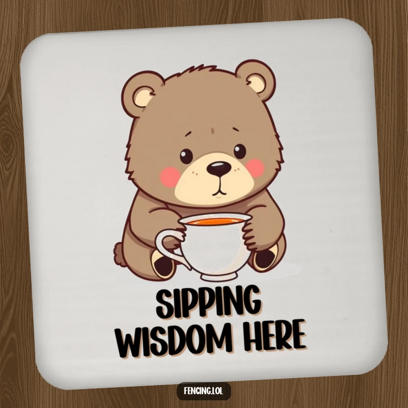 Funny Coaster: A bear gazing into a teacup, adding humorous introspection and protecting surfaces with its funny design for any table.