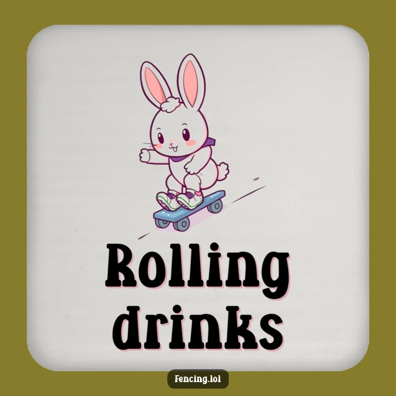 Funny Bunny Roller Skater Drink Coasters: Gliding Rabbit Set