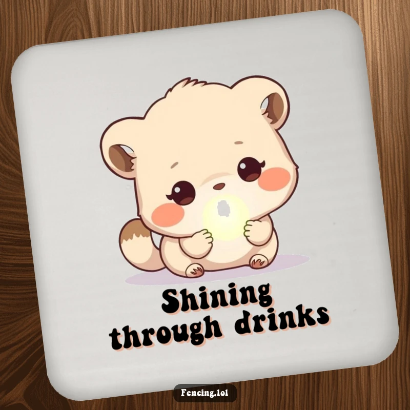 Funny Coaster: A cute animal examining a glowing orb, adding humorous magic and wonder to any table setting while protecting surfaces.
