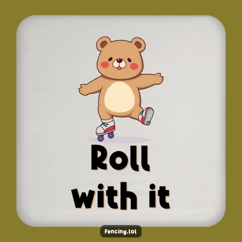 Funny Roller Skating Bear Split Coaster: Protect Surfaces with Humor