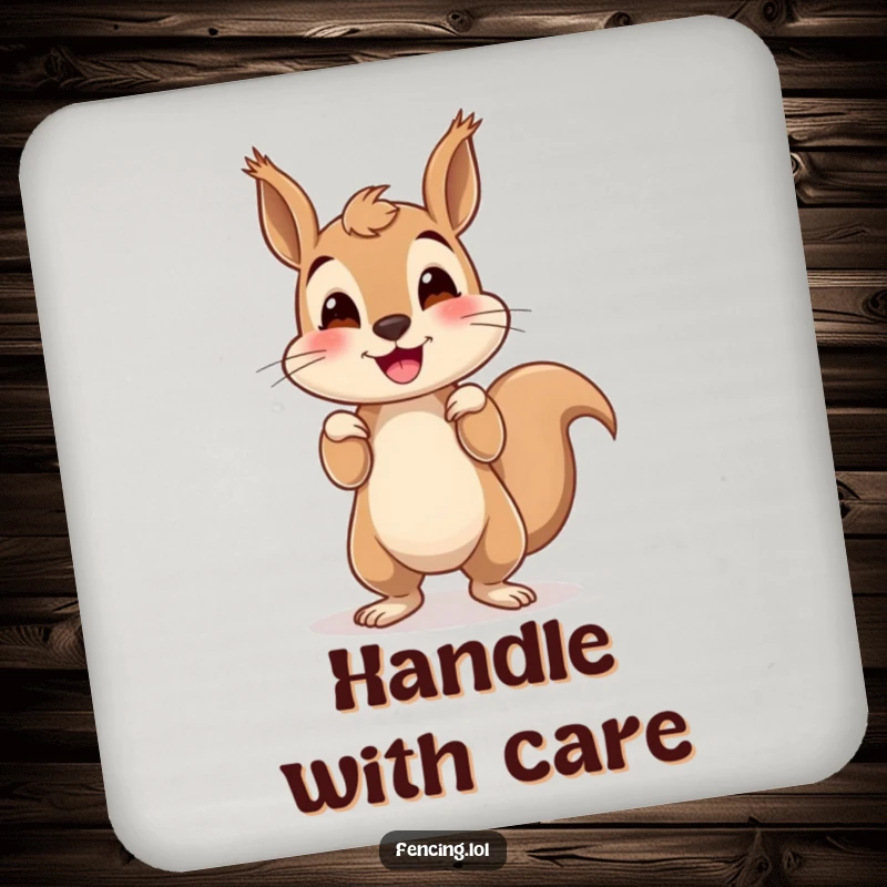 Funny squirrel coasters featuring a smiling squirrel attempting a handstand, adding a touch of humor to drink protection.