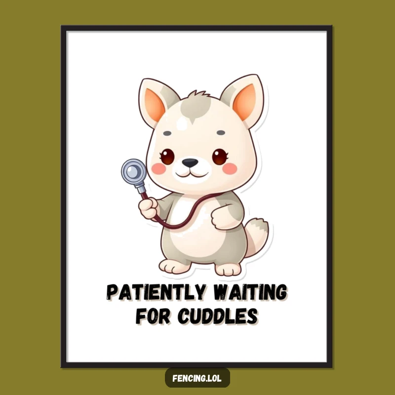 Funny Animal Vet Poster: Determined Doctor's Humorous Plush Check-Up Art