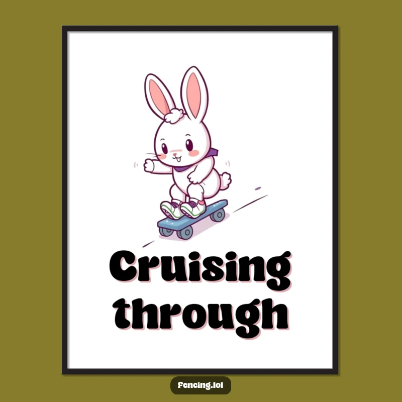 Funny Bunny Roller Skater Poster: Cute Gliding Rabbit Art for Lively Spaces