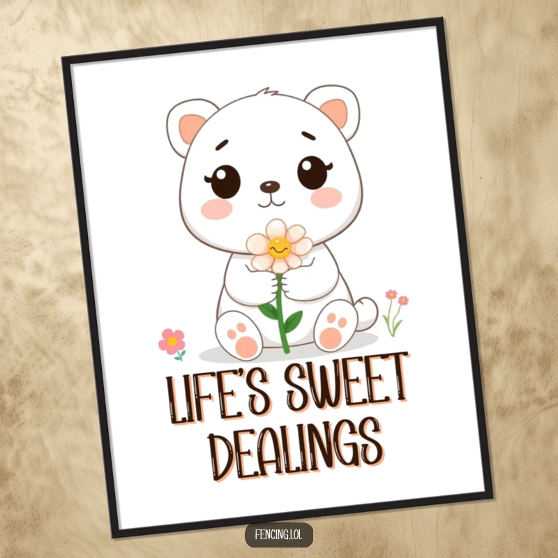 Funny cute animal presenting a single flower to a fuzzy bee, creating a delightful and amusing focal point for wall art.