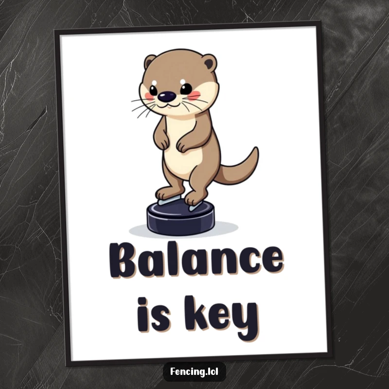 Funny poster of a determined otter balancing on a puck while skating, capturing a moment of athletic humor and impressive focus, perfect for printing as a gift.