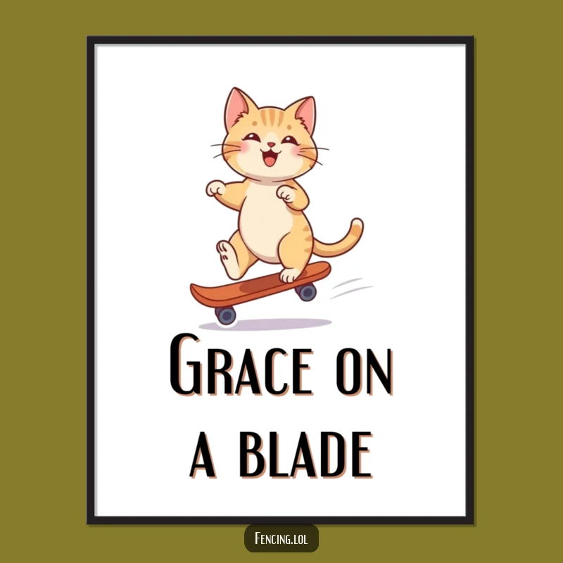 Funny Playful Cat Single Skate Poster: Whimsical Wall Art