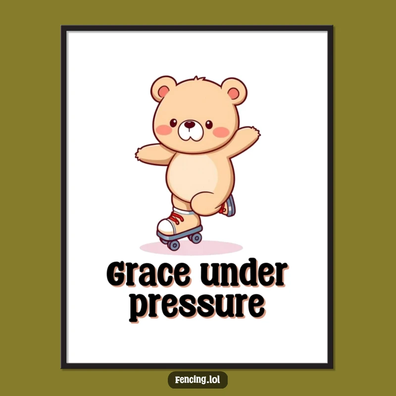 Funny Wobbly Bear Roller Skating Poster - Hilarious Art Print for Laughs