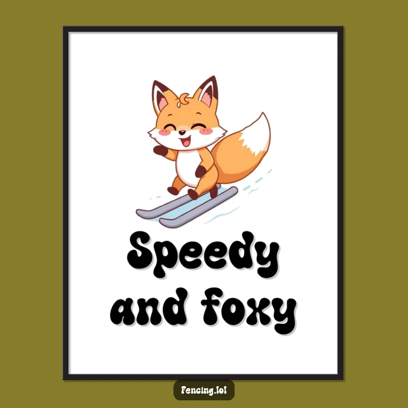 Funny Happy Fox Ice Skating Poster: Joyful Winter Wall Art