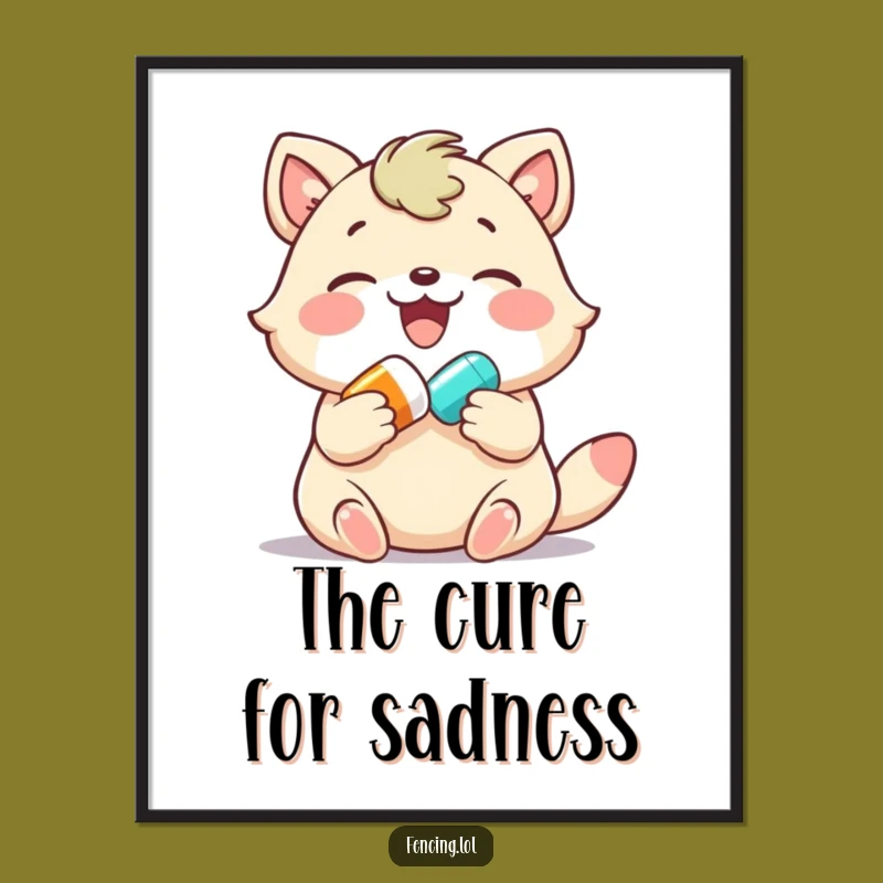 Funny Joyful Animal Poster: Cheerful Pill Time Art for Your Walls