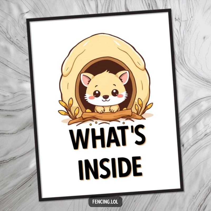 Funny poster of a curious animal peeking into a beehive, perfect wall art for a touch of whimsical humor.