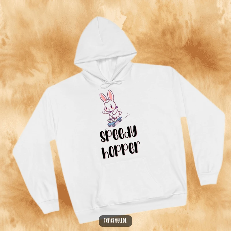 Funny bunny roller skater hoodie, a cozy sweatshirt featuring a cute bunny gliding down a slope on roller skates, warm and fun.