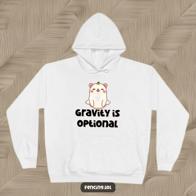 Funny joyful animal floating serenely on a warm hoodie, perfect for relaxation and lighthearted vibes.