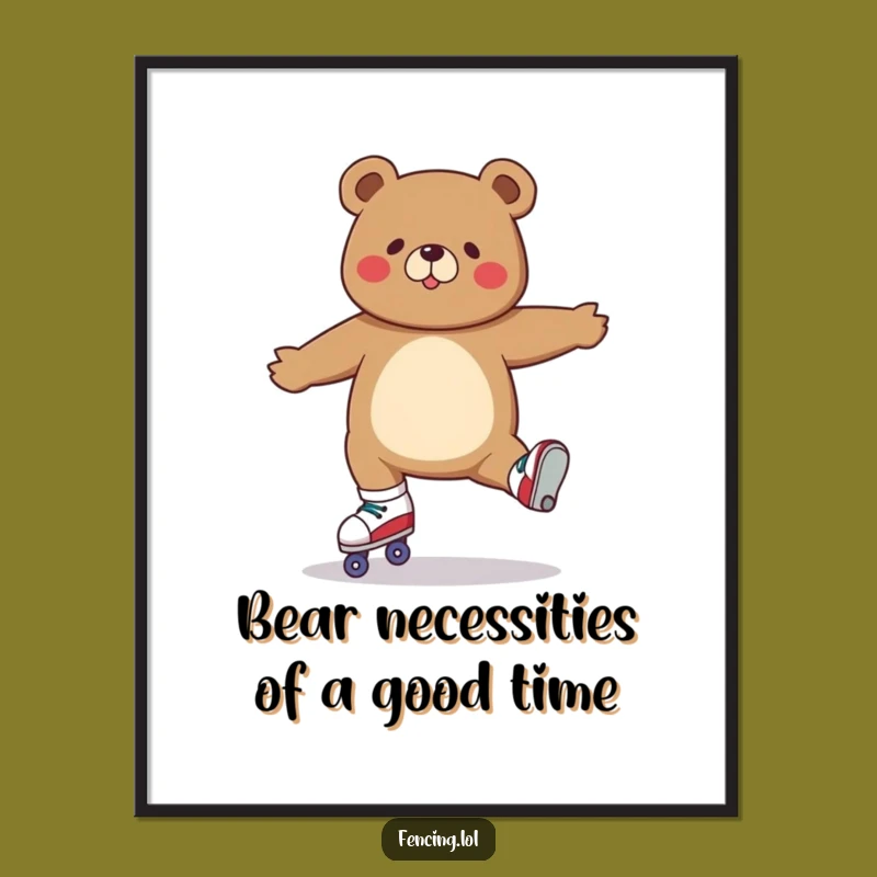 Free Printable Funny Bear Roller Skate Split Wall Art - Hilarious DIY Downloadable Decor