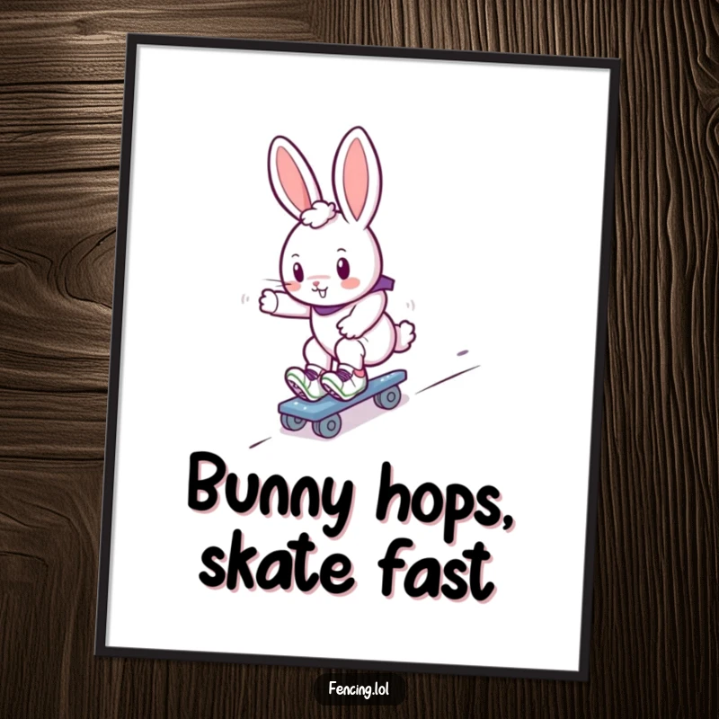 Funny Free Printable Wall Art: A cute bunny roller skates down a slope, exuding playful energy.