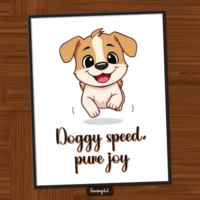 Funny Free Printable Wall Art: Curious dog zooming forward with a massive grin, a hilarious depiction of pure excitement and speed.
