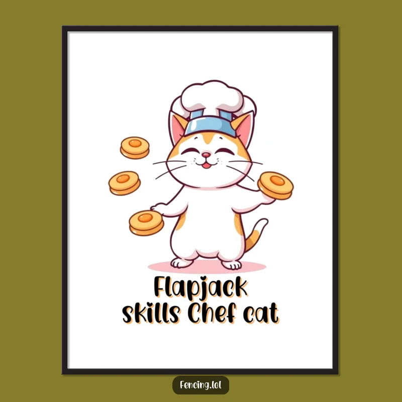 Free Printable Chef Cat Wall Art: Pancake Juggler Downloadable Decor