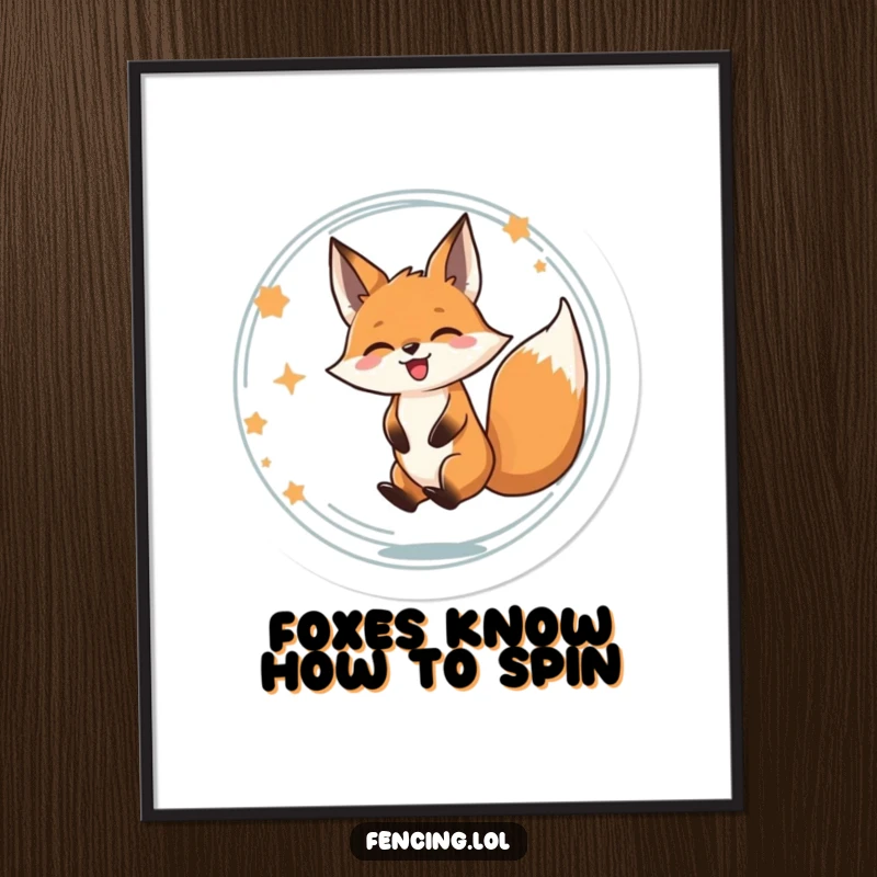 Funny Free Printable Wall Art: A determined fox spins ecstatically in a circle, its expression pure, unadulterated joy.