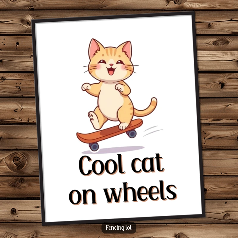 Funny Free Printable Wall Art: A playful cat executes a graceful glide on a single skate, embodying balance, poise, and quirky feline charm.