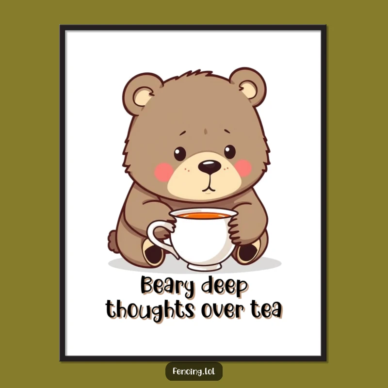Free Printable Wall Art: Bear's Teacup Contemplation Funny Downloadable