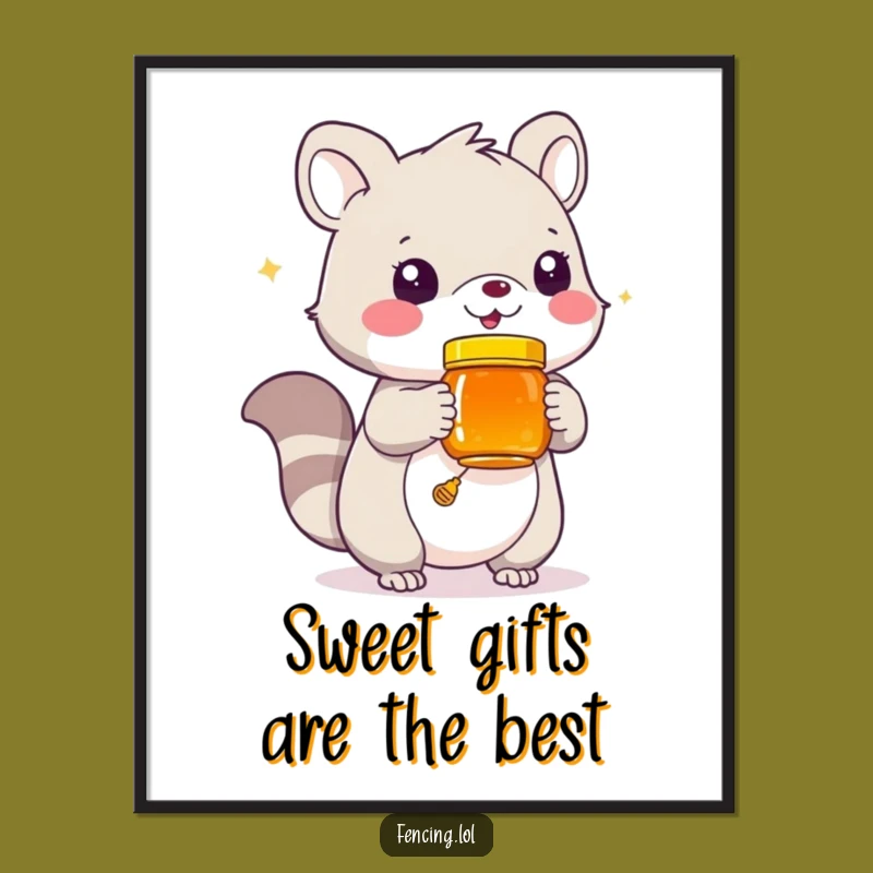 Free Printable Wall Art: Funny Animal with Honey Jar, Humorous Downloadable Gift