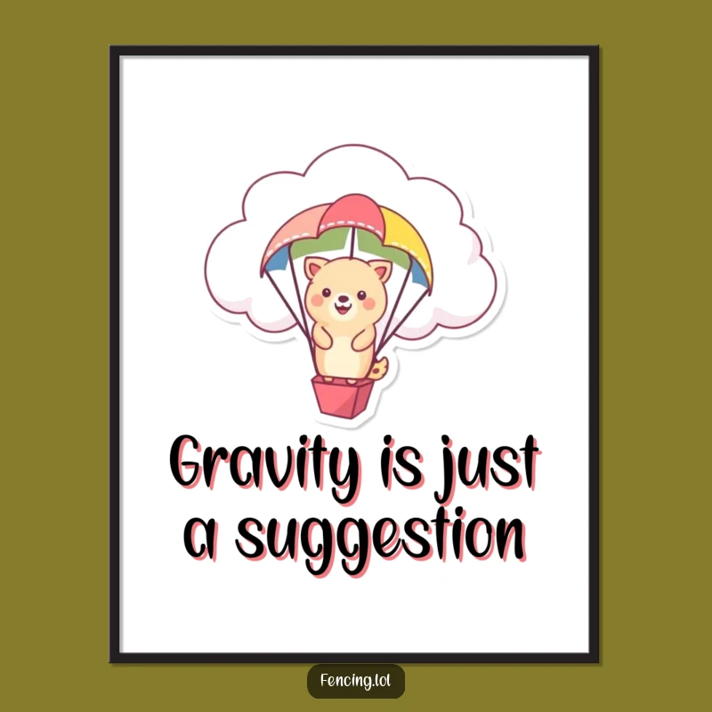 Free Printable Wall Art: Happy Animal Parachute Cloud Funny Downloadable Decor