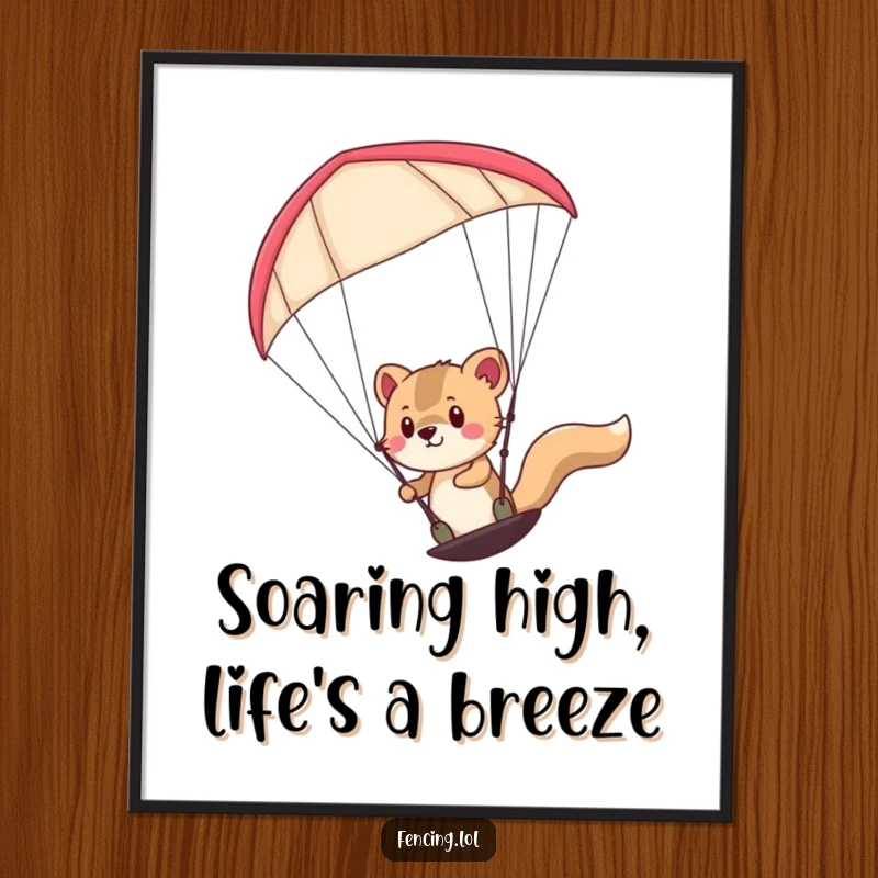Funny Free Printable Wall Art: Determined animal expertly steering a paraglider, showcasing adventurous spirit and a funny pose.