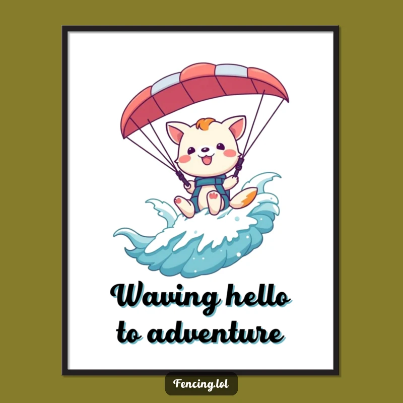 Funny Free Printable Wall Art: Waving Animal Paragliding - Playful Downloadable Decor
