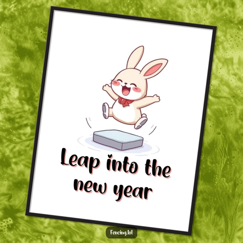 Funny Free Printable Wall Art: A giggling bunny performing a spectacular triple jump on an ice rink, dynamic and humorous downloadable art.